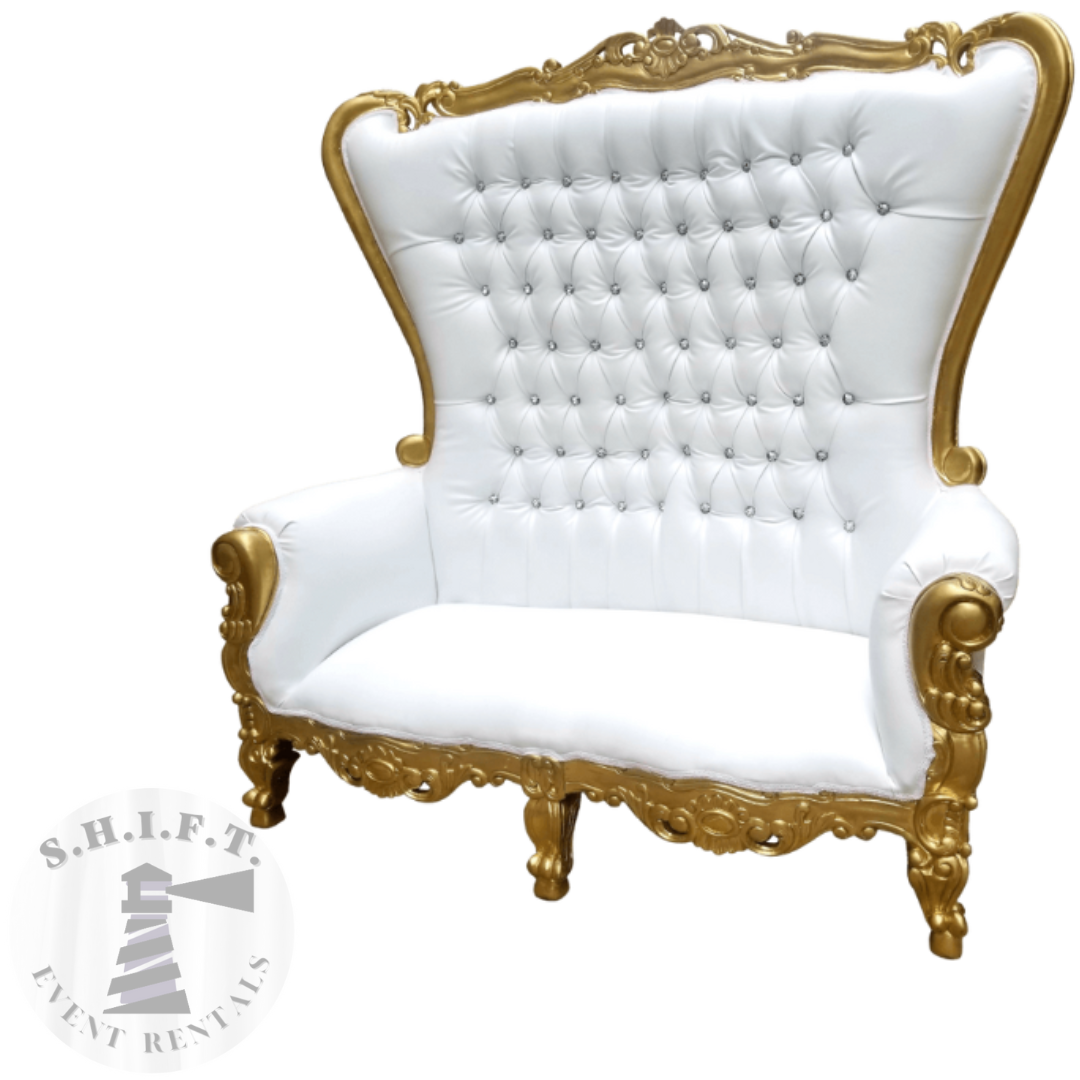 Queen Ashley Gold & White Loveseat Throne Alaga