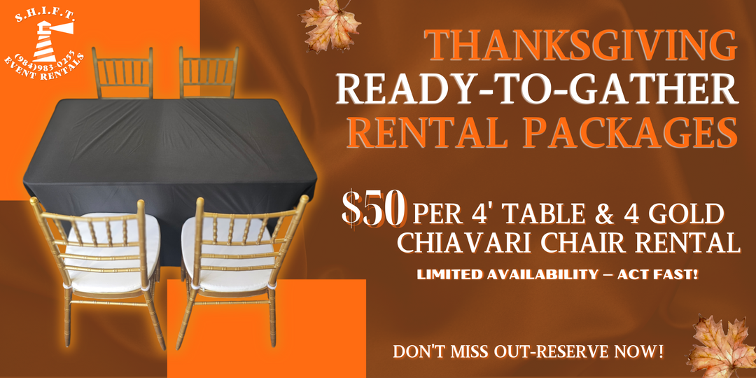 Thanksgiving & Friendsgiving Ready-To-Gather Package (Gold Chiavari for 4)