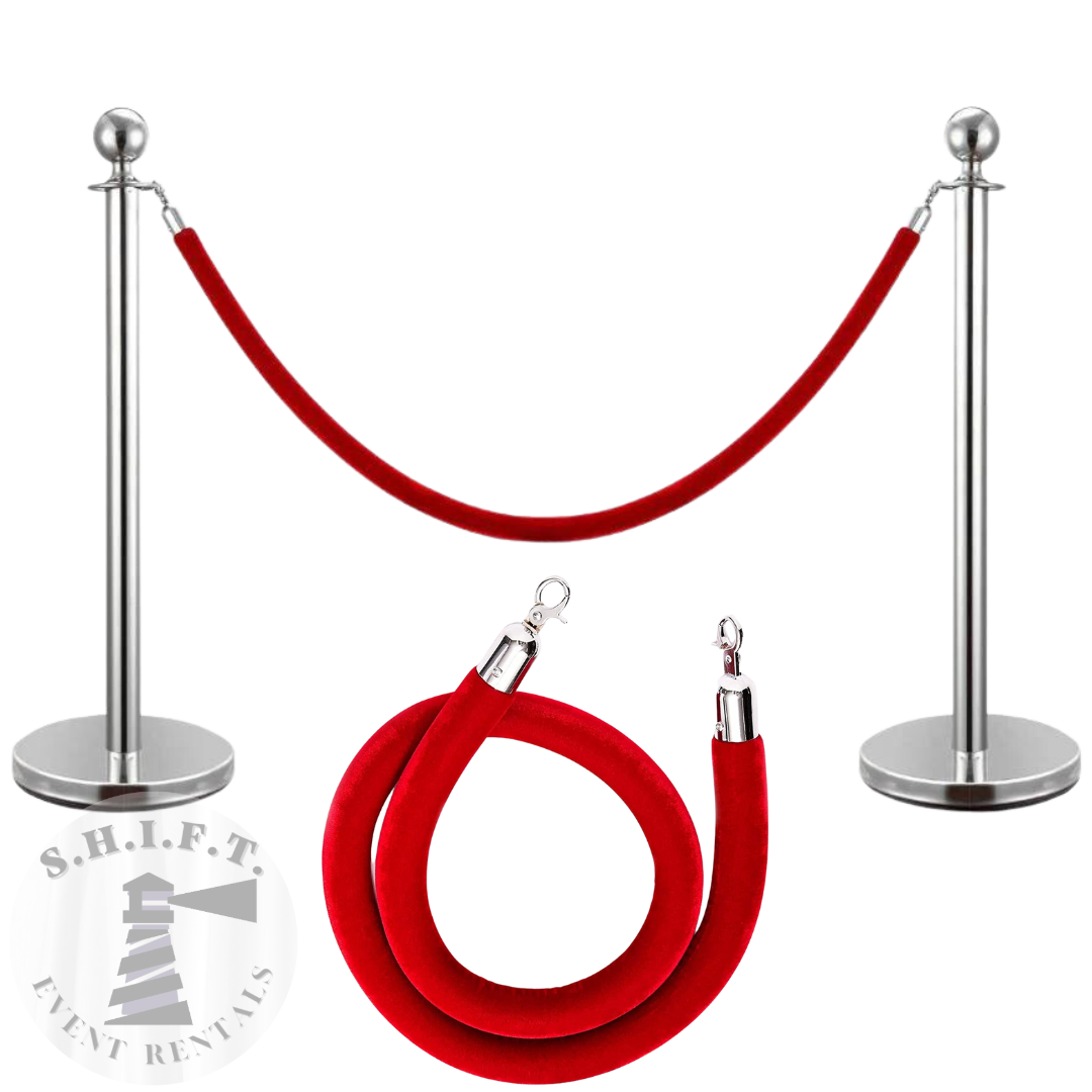 Vip Red Velvet Ropes Silver Trim Red Velvet Rope Rental | Modern VIP Entry | Raleigh-Durham ...