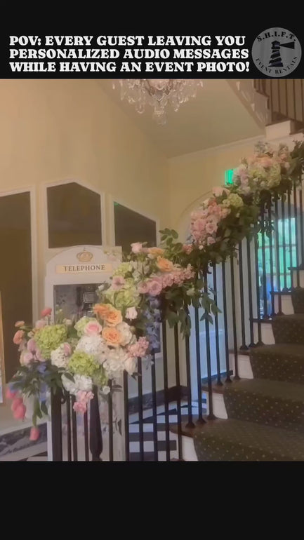 Our telephone booth prop with an audio guestbook captures meaningful personalized audio messages from every guest in attendance to accompany the photos and videos of the event. 

Easily customize and brand it with vinyl back to match the florals, design theme and signage all throughout the event!

